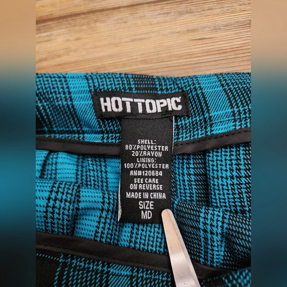 Hot Topic Mini Skirt Women's M Teal Plaid Pleated Chain